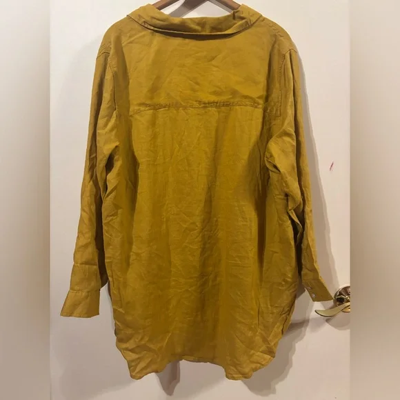 Sigrid Olsen 100% Linen Button Front Tunic Top Womens Size 1X Mustard Yellow NWT - Picture 4 of 6